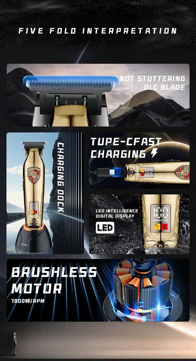 2026 Designer Kemei Barber Professional Mens Rechargeable Trimmer Beard Cordless Electric Hair Clipper W240824 Free Shipping C260312