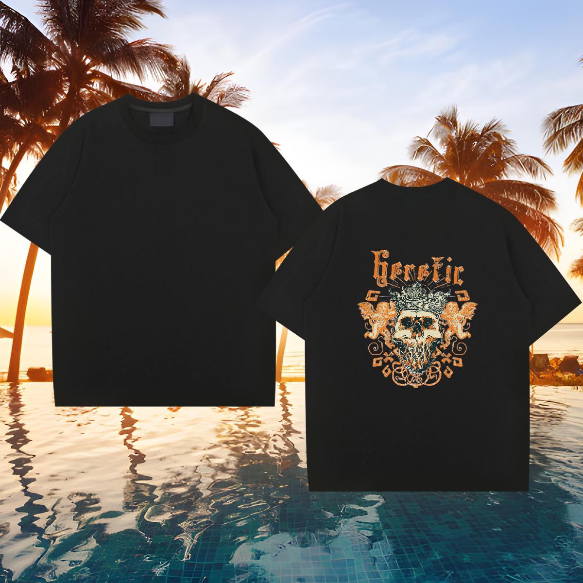 Brand T Shirts Men 230g Cotton skull Outdoor DIY Printed Crew Neck Breathable Couples T Shirts Classic Top Tees