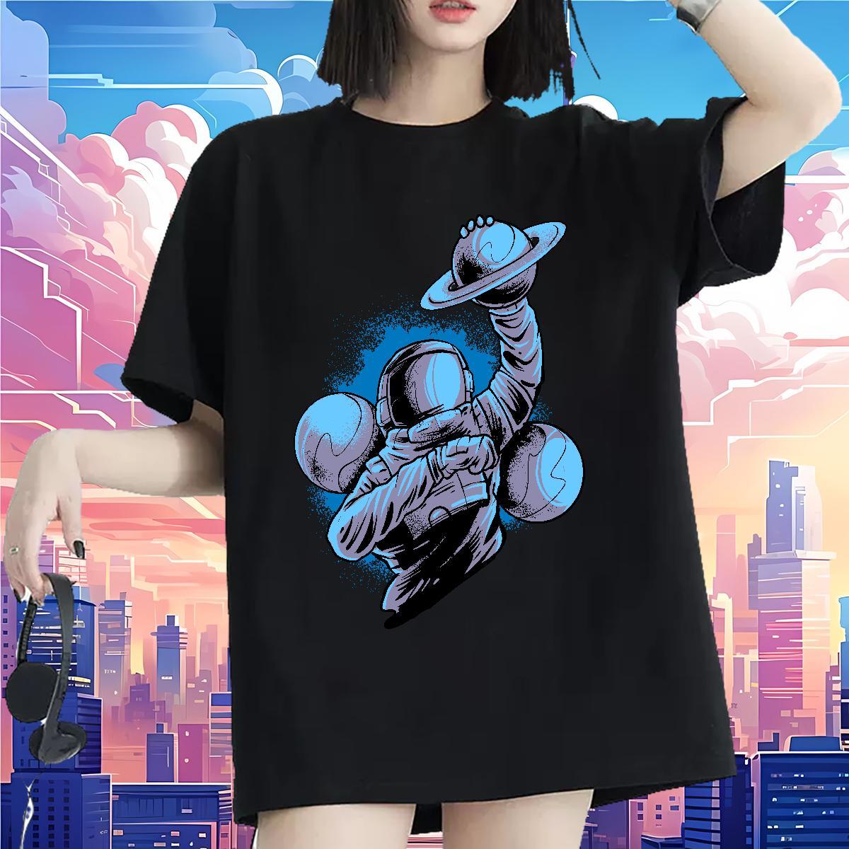 Lady Tshirt for Man Woman 230g 100% Cotton cosmonaut Spring Summer Womens T Shirts Breathable Skull Tops