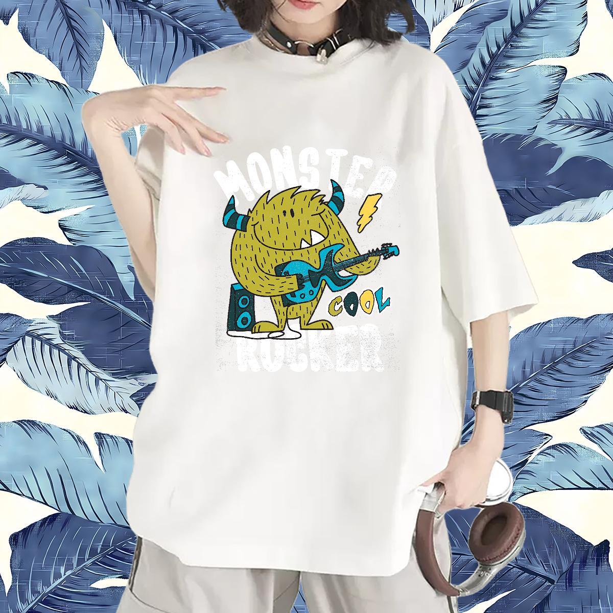 Female Women Tshirts 100% Cotton 230g Plush Home Outdoor T shirt Crew Neck Breathable DIY Anime Printed Tees