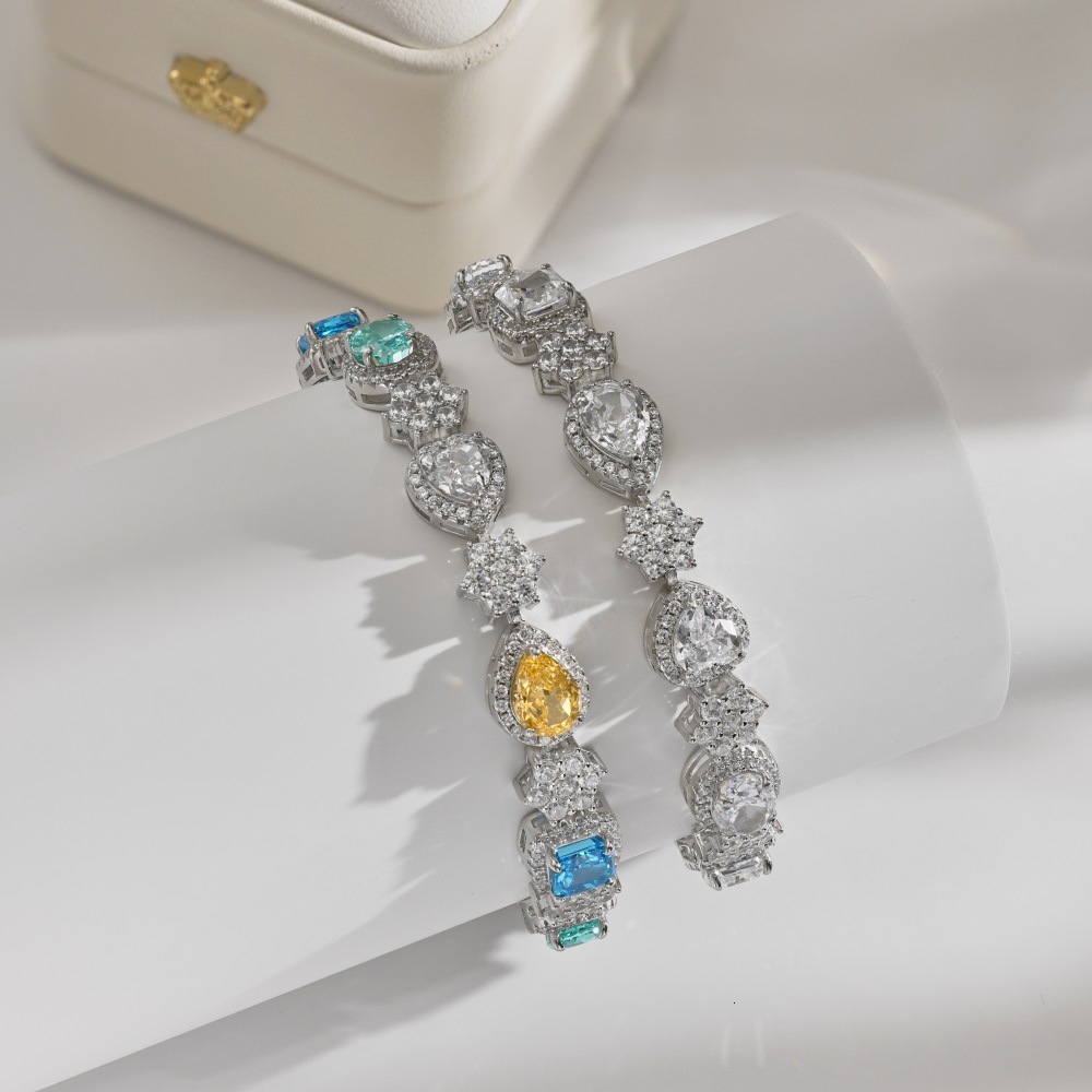 S pure sier summer for women, niche and high-end, candy 8A ice flower cut color high carbon diamond bracelet