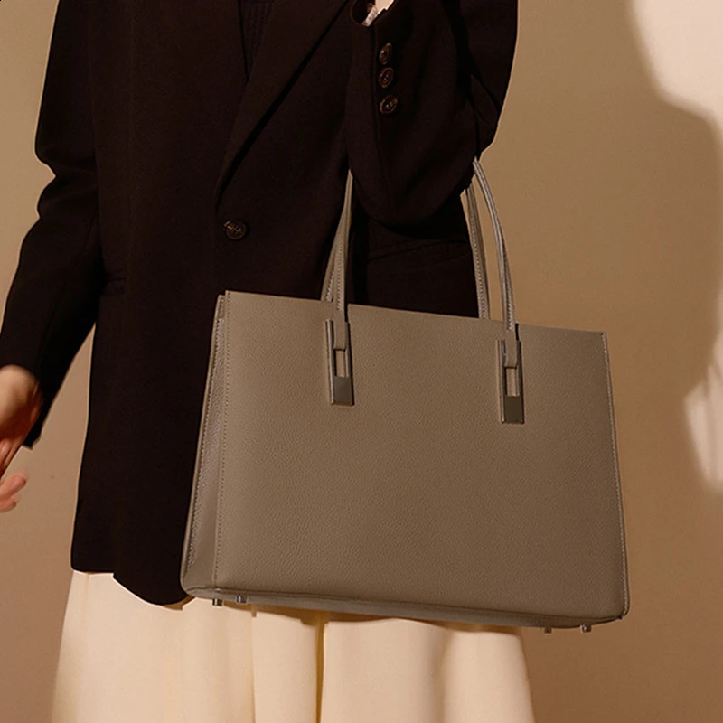 Burminsa Cowhide leather shoulder bag for women trend ner A4 work commuting office womens handbag 240826