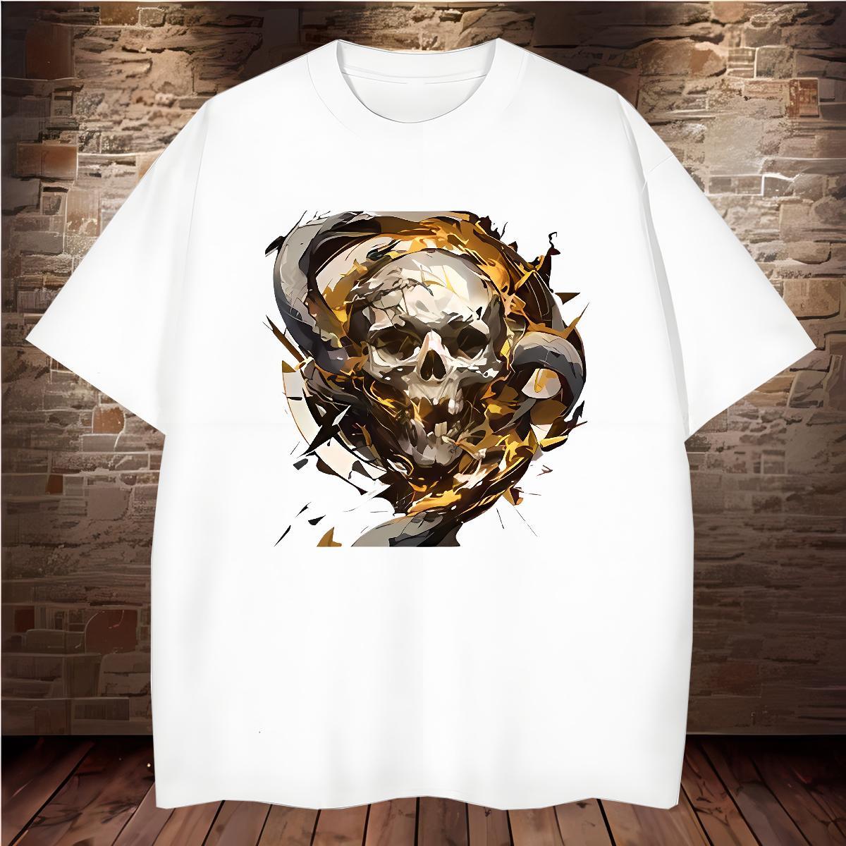 Soft T Shirts Men 230g Pure Cotton skull Casual Beach Custom Print Plus Size Round Neck Short Sleeve Men Tshirts Brand Clothings