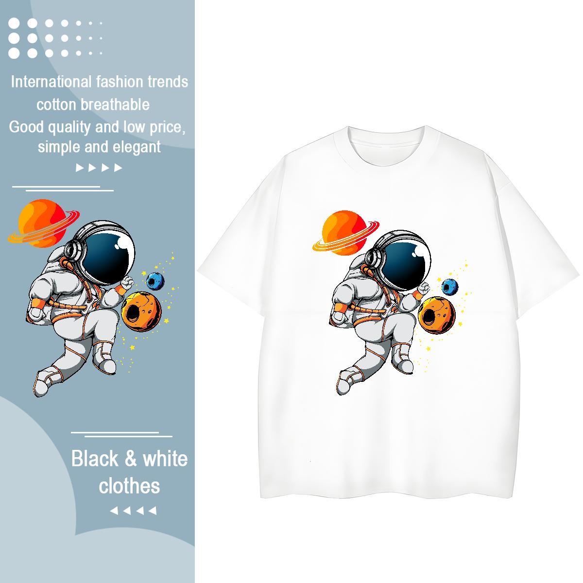 Lady Couples T Shirts 230g 100% Cotton cosmonaut Beach T shirt Round Neck Short Sleeve Oversized Clothings