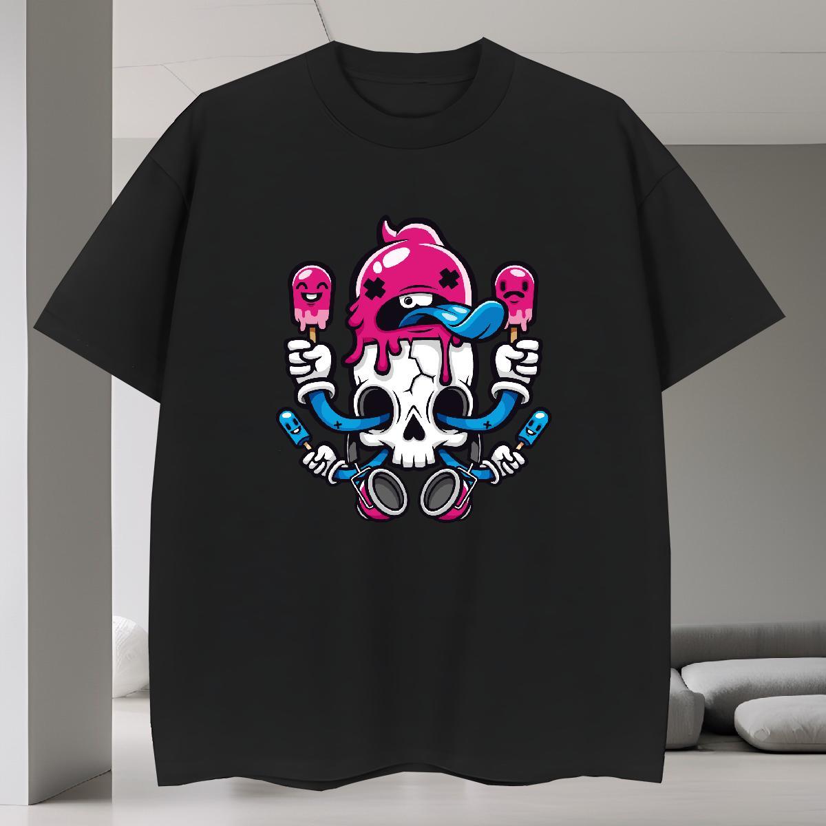 Wholesale Man T Shirts 230g Pure Cotton skull Casual Beach DIY Anime Breathable Crew Neck Men Tshirts Custom Tees Shirts