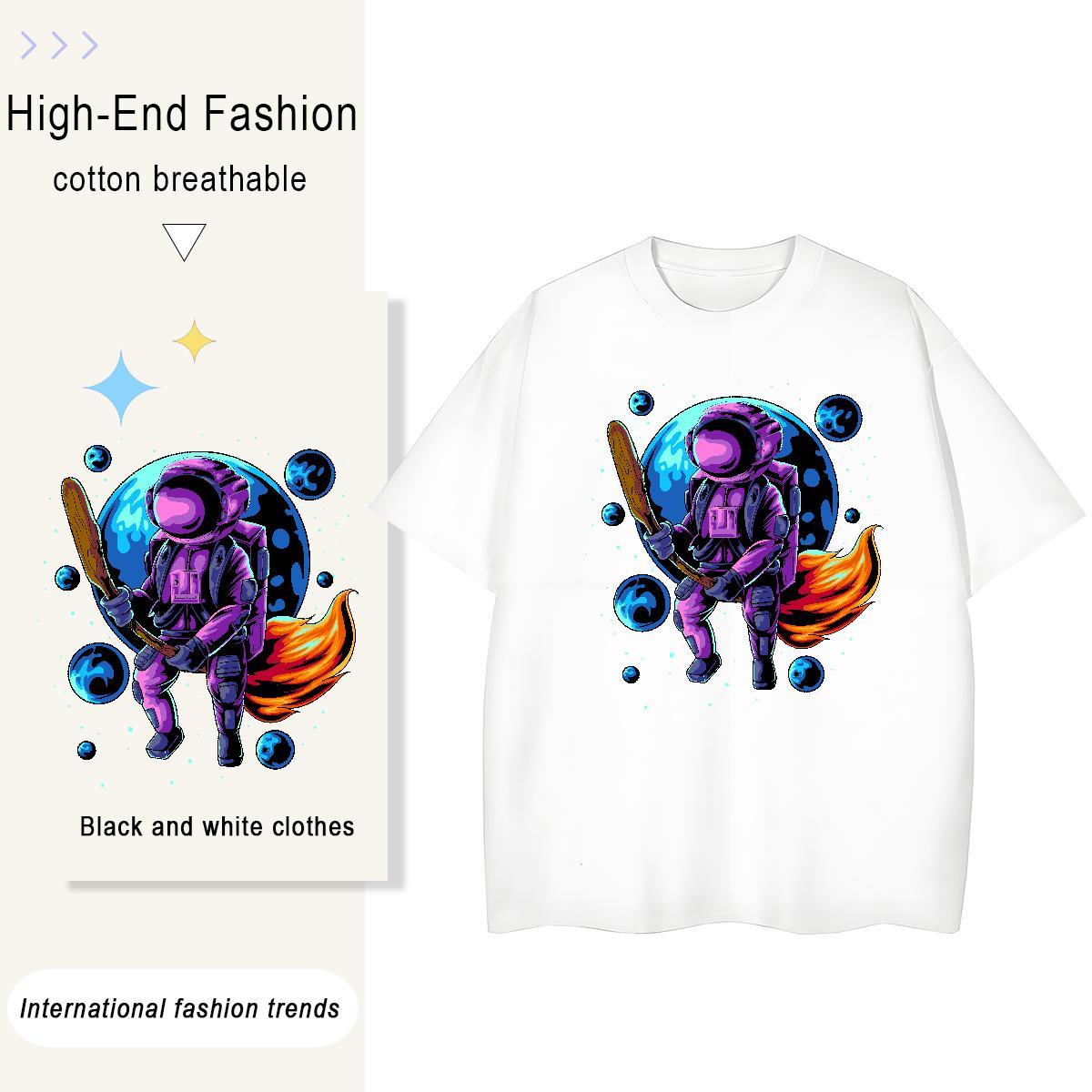 Loose Lady T shirt 230g Cotton universe Summer Casual Woman T Shirts Breathable Short Sleeve Custom Cartoon Tshirts