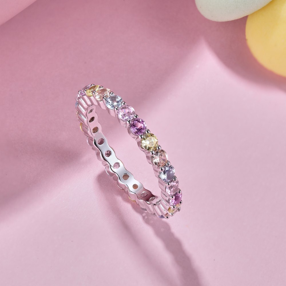 Japanese and Korean Light S Pure Sier Women's High end Colored Zircon Inlaid tail Series Temperament Closed Ring