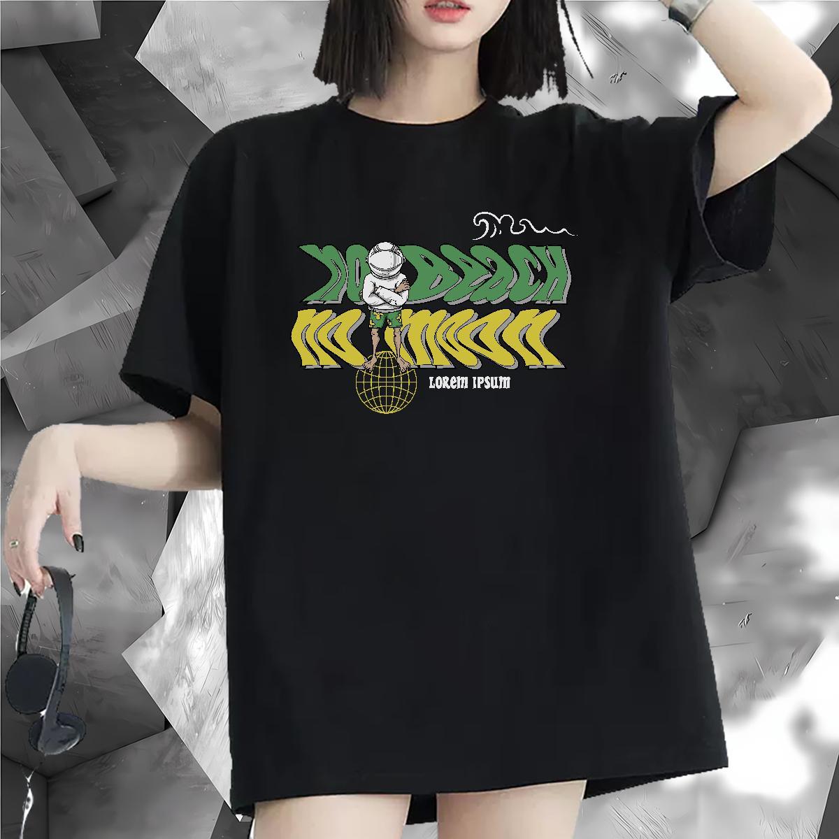 Female Unisex Tshirts 100% Cotton 230g cosmonaut Casual Beach T Shirts Women Breathable Short Sleeve Customized Clothings
