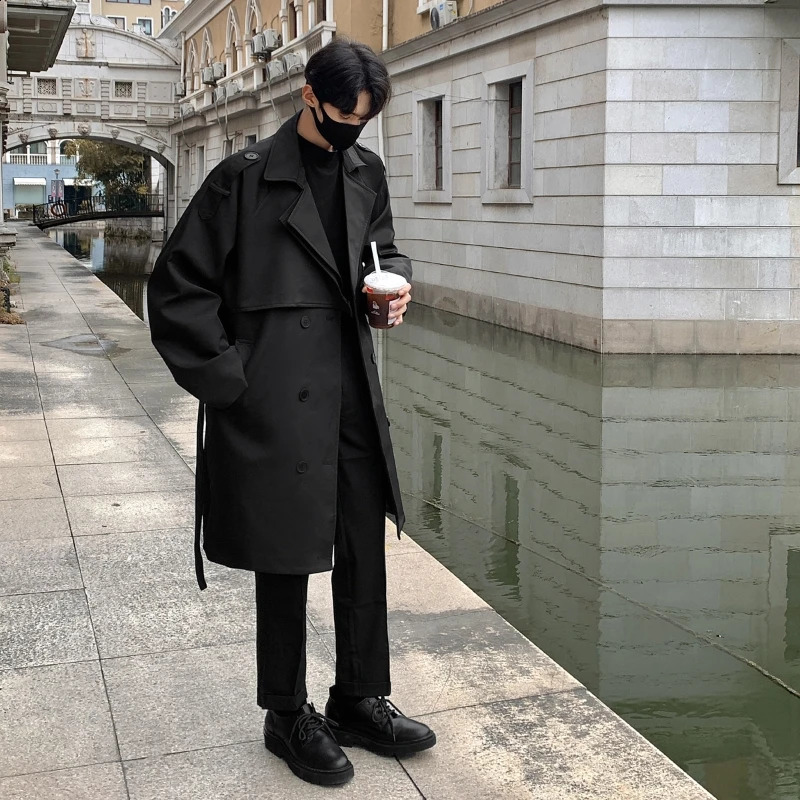 Mens Trench Mid Length Casual Coats Rugged and Handsome High Grade Feeling Coat Long Jackets for Men 240826