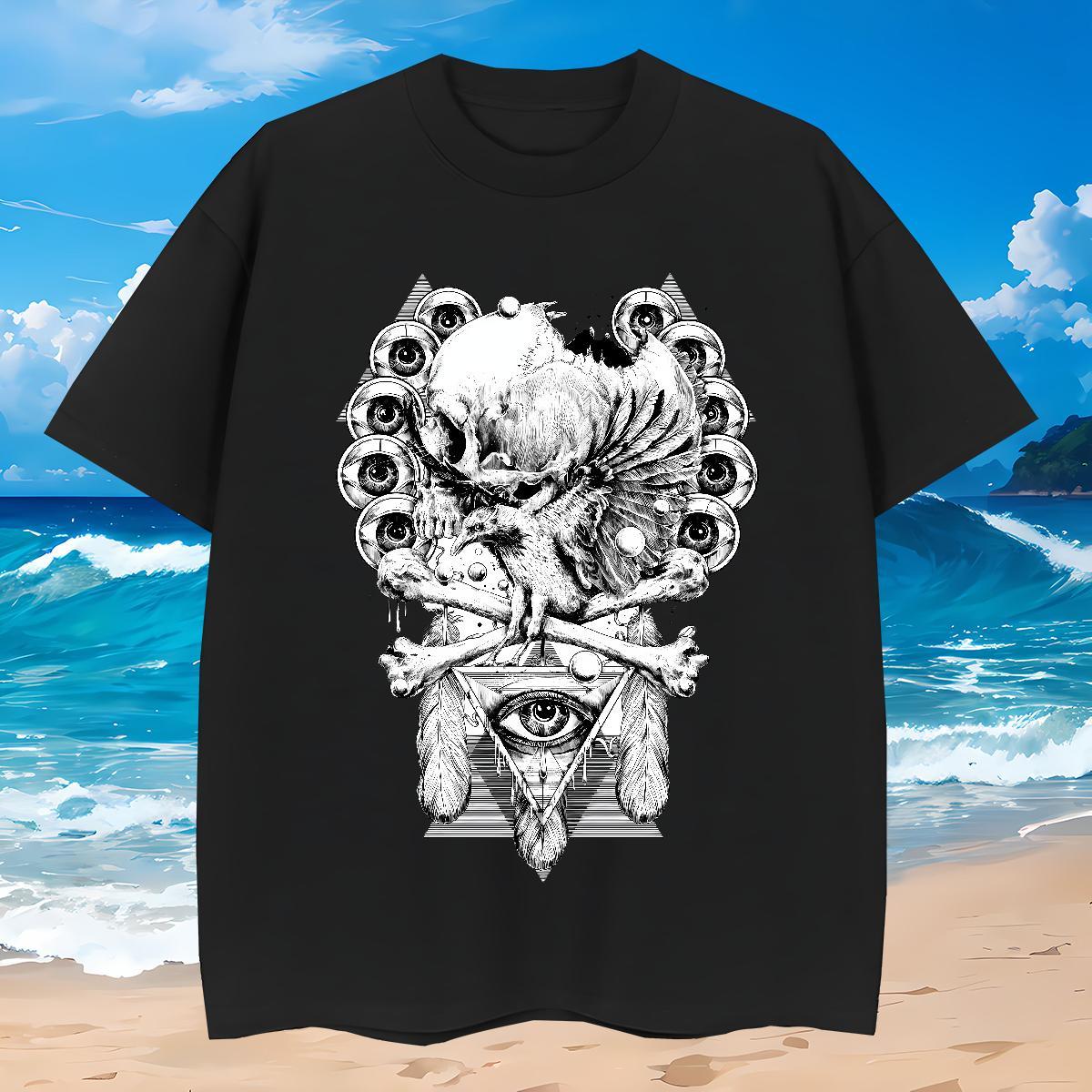 Popular T-Shirts for Men 230g Cotton eye of the devil Sport Floral Print Breathable Short Sleeve Mens Tshirts Classic Casual Polos