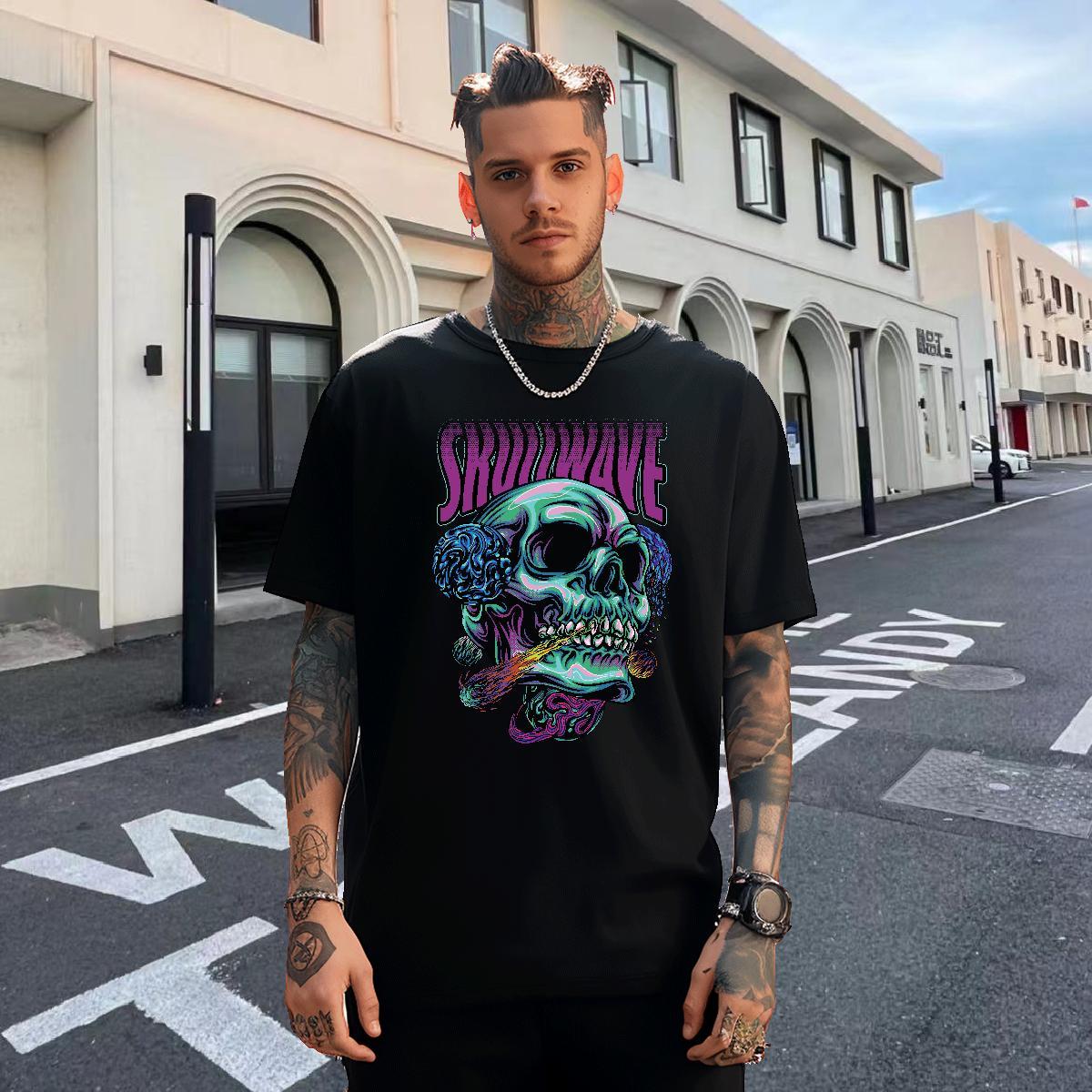 Brand Men T Shirts 100% Cotton 230g skull Anime Printing Street DIY Printed Breathable Short Sleeve Men Tees New Tops