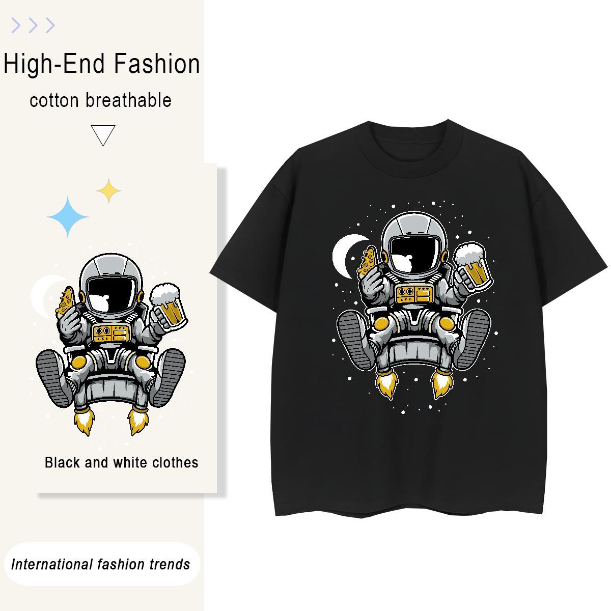 Loose Women Tees 100% Cotton 230g universe High Street Hip Hop T Shirt For Woman Breathable Cartoon Printing L-4XL Top Shirts