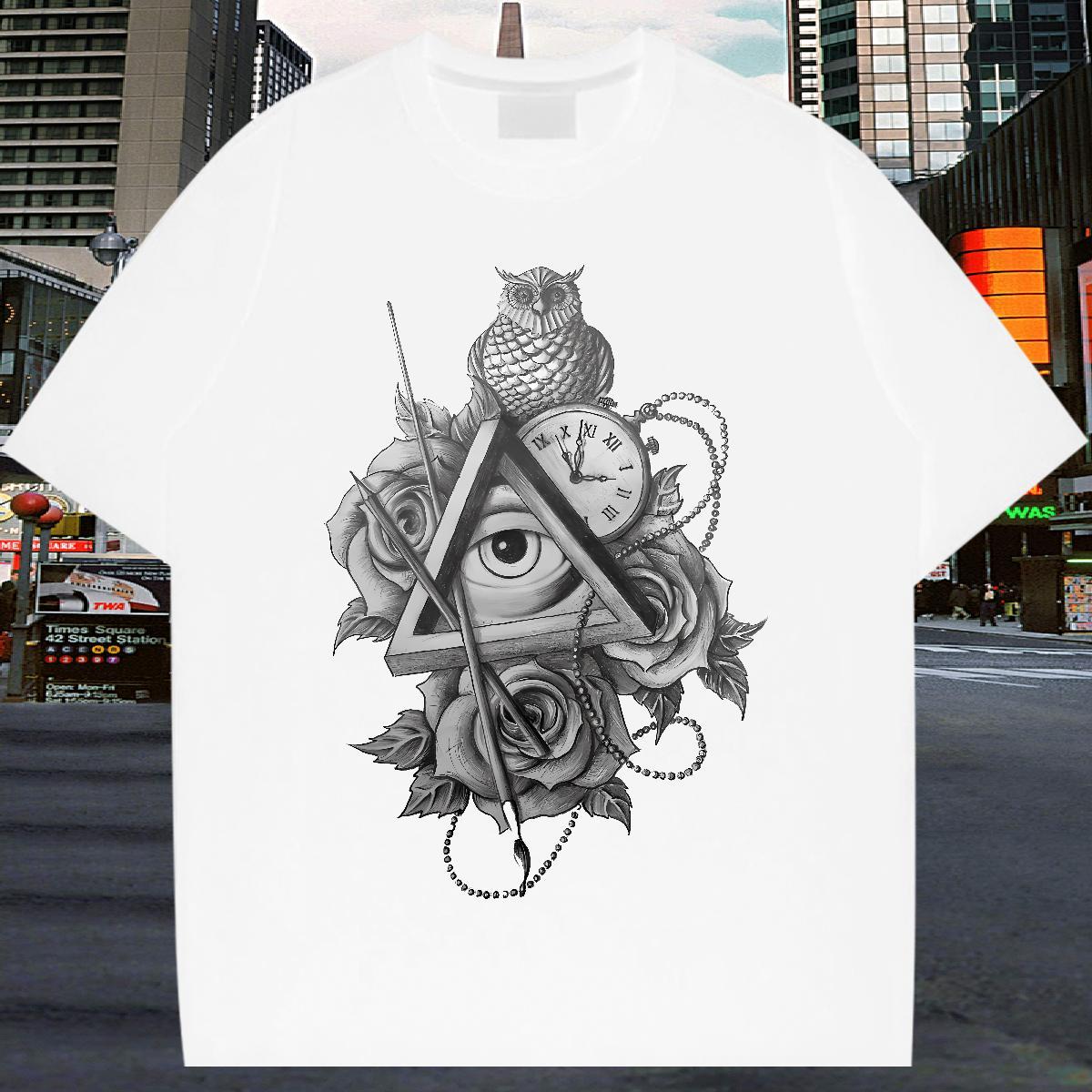 Brand T Shirt For Man 230g Pure Cotton eye of the devil Beach Floral Print Crew Neck Tshirts Wholesale Clothes