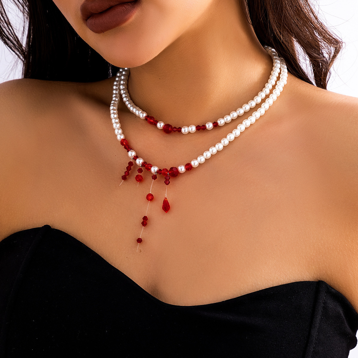 Jewelry Sweet Cool Gothic Blood Drop Tassel Collar Necklace Halloween Personalized Beaded Choker