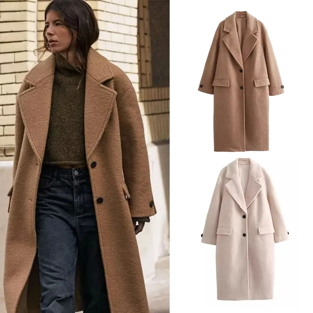 PRINTKAOIR wool coat autumn and winter fashion notch single chest womens long sleeved casual 240826