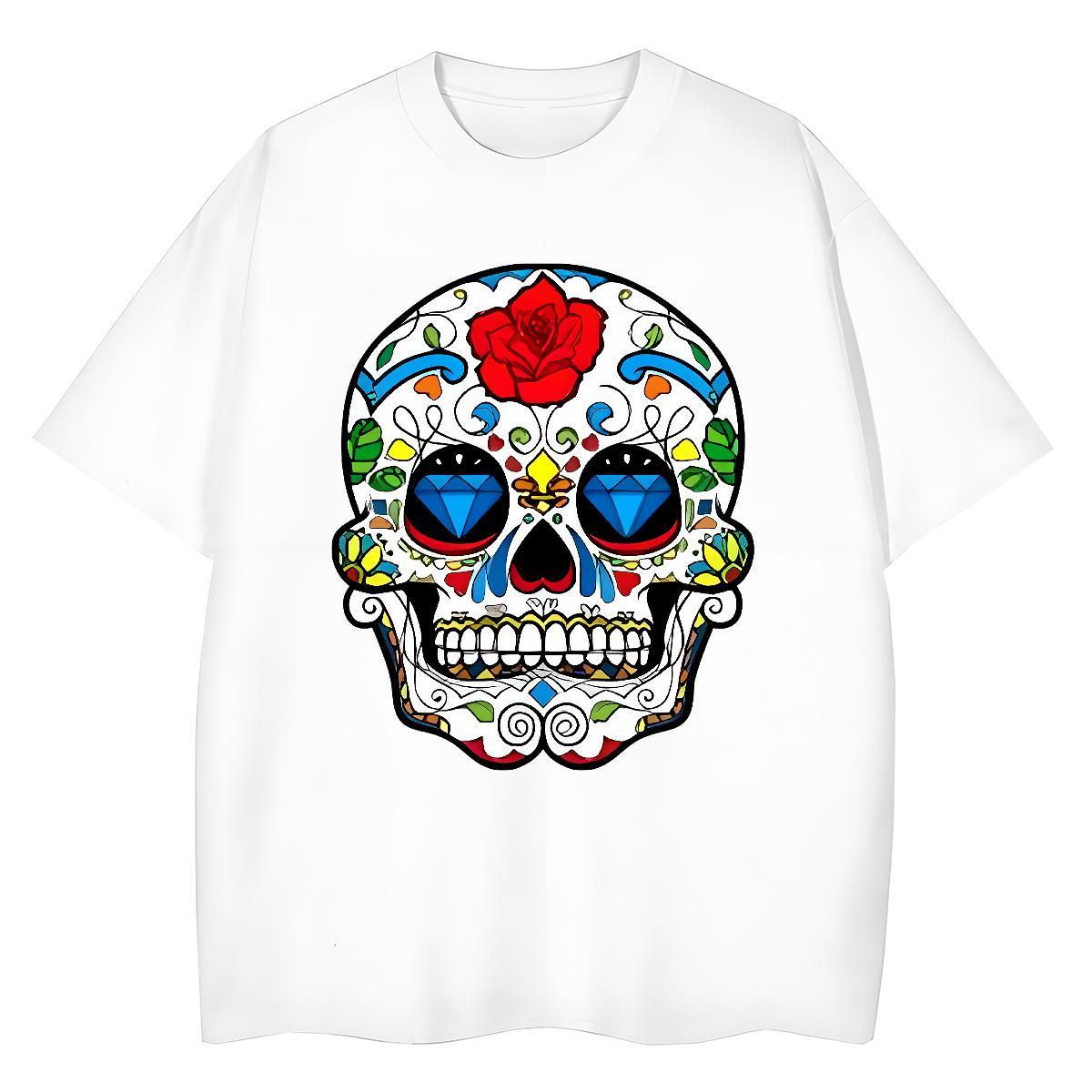 Wholesale T-Shirts 230g 100% Cotton skull Street Casual Cartoon Printing L-4XL Round Neck Short Sleeve Tshirt for Man Woman Fashion Casual Tshirts