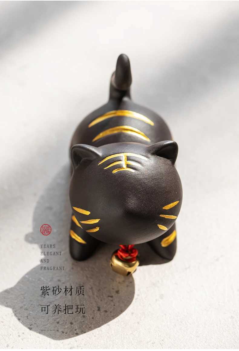 Cute cat tiger purple sand tea pet tea table tea table creative art ornaments boutique trinkets tea toy tea setXJ240824
