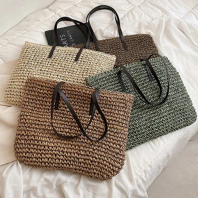 Bohemian Hollow Straw Beach Handabg Handmade Woven Shoulder Bag For Women Raffia Shopping Travel Bag Female Summer Casual Tote R250424