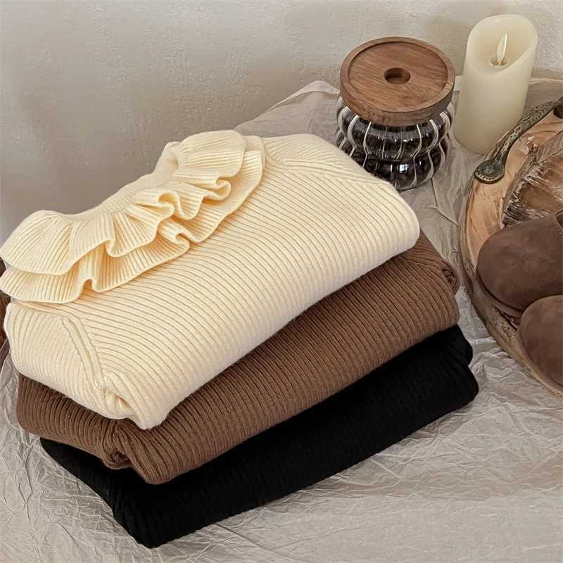 Korean Winter Baby Boomer Generation Pure Cotton Knitted Ruffle Collar for Preschool Girls Sweater Bottom Childrens UnderwearW240824