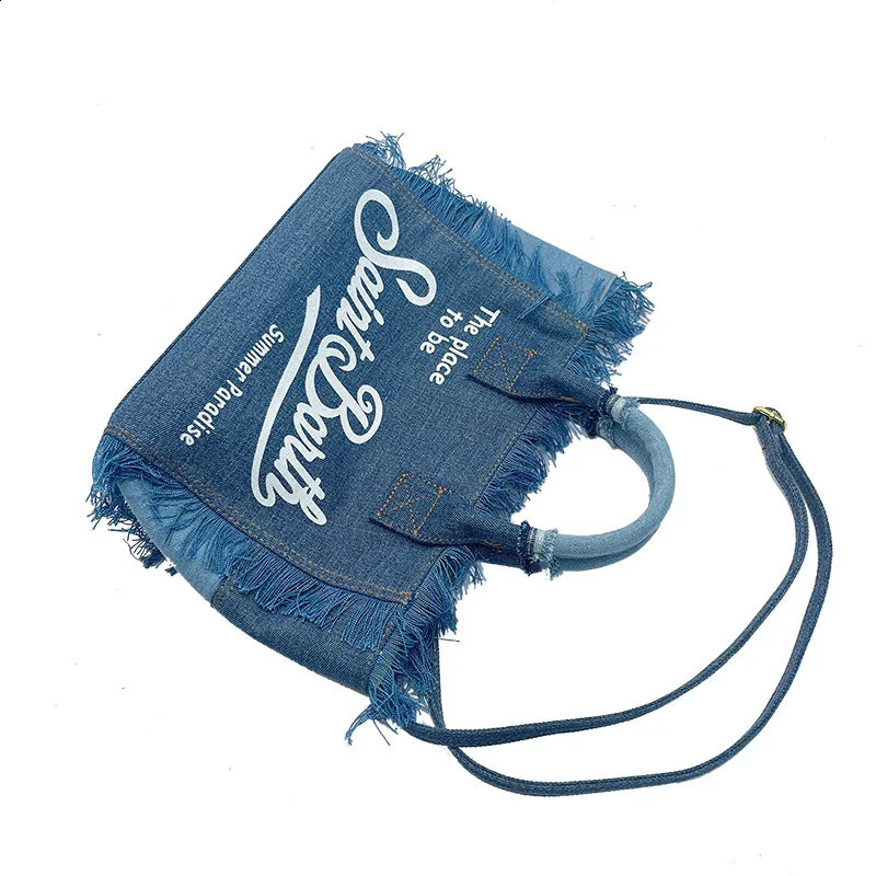 Shoulder Bag 2024 Fashion Handmade Tassel Travel Pure Color Cowboy Tote Large Capacity Beach High Quality Handbag 240826