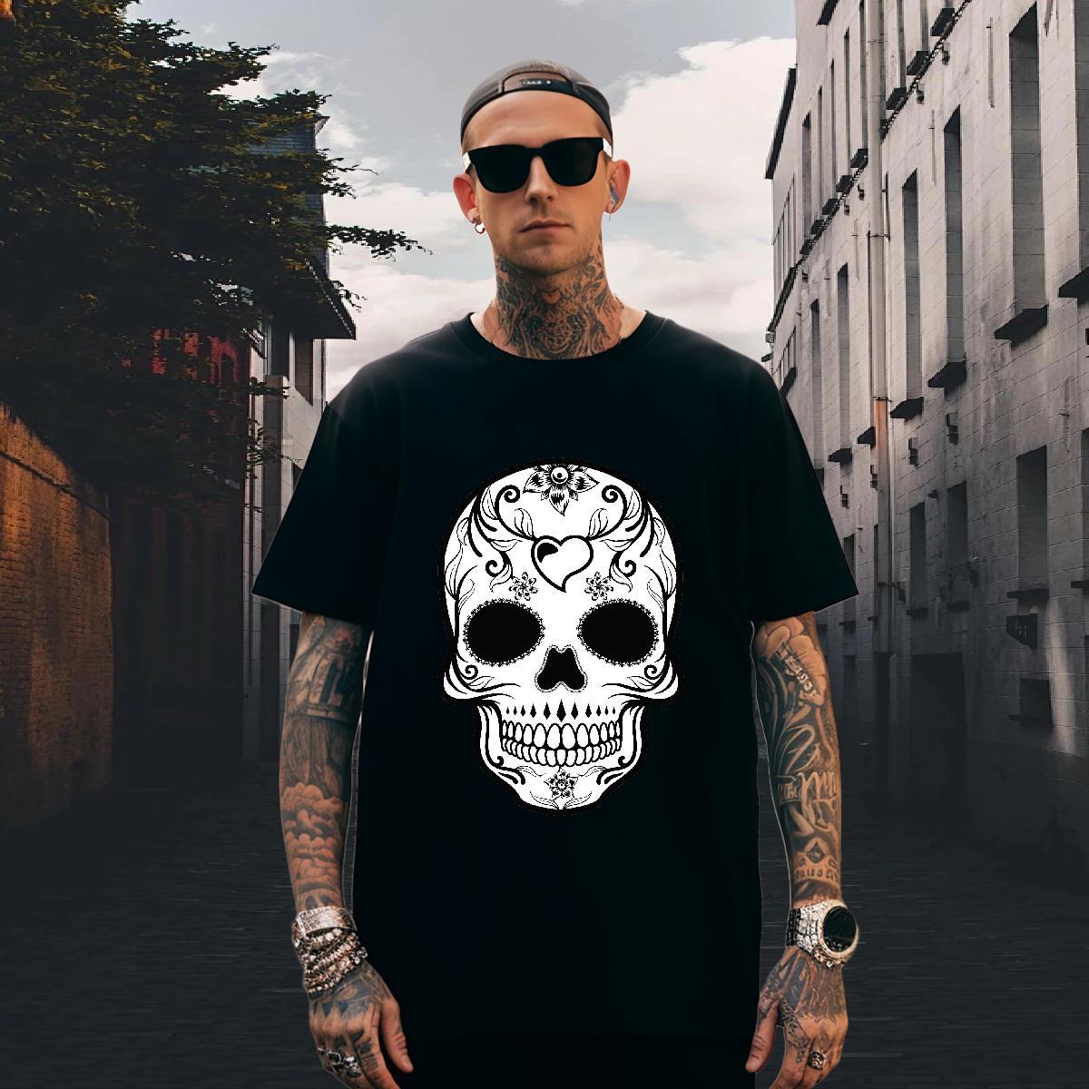 Loose Fit Mens T Shirts 230g 100% Cotton skull Beach DIY Anime Breathable Short Sleeve Tshirt for Man Woman Free Shipping Tops Tees