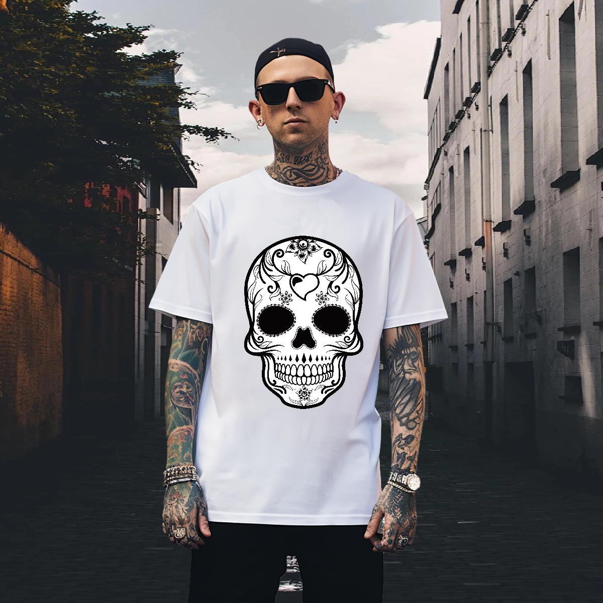Loose Fit Mens T Shirts 230g 100% Cotton skull Beach DIY Anime Breathable Short Sleeve Tshirt for Man Woman Free Shipping Tops Tees