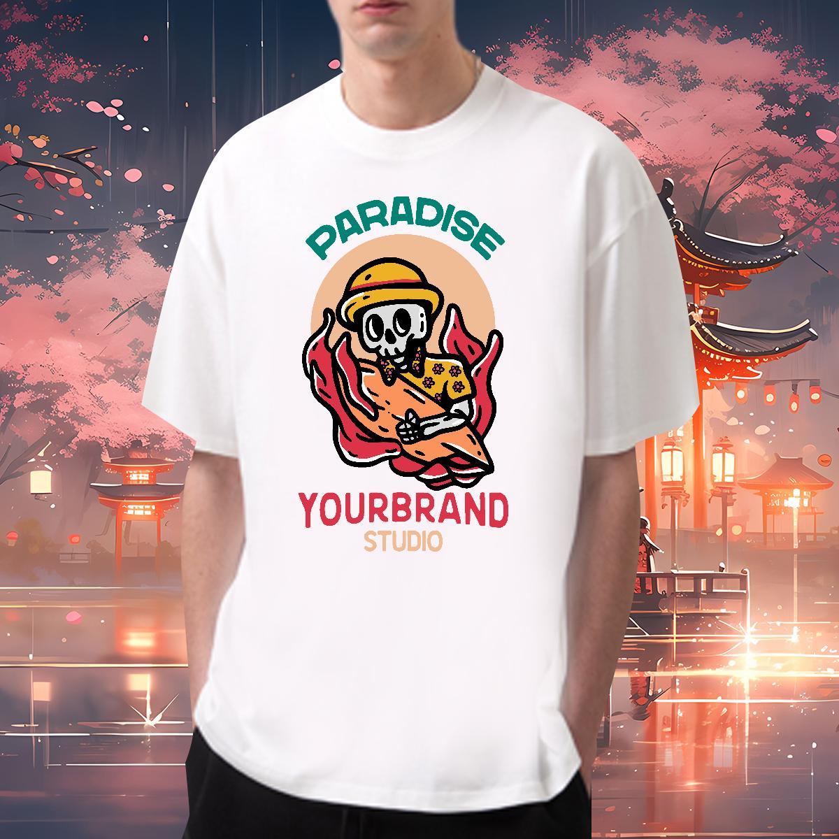 Loose T-Shirts 100% Cotton 230g skull Daily Wear Anime Print Breathable Tshirts New Tees Shirts