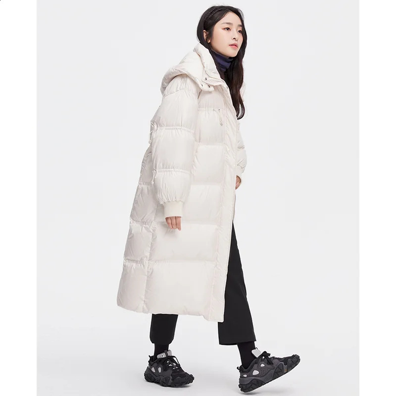 Women Black Long Down Clothes Windproof Warm Hooded Straight Coat Simplicity Baggy Comfortable Puffer Padded Outwear Tops Winter 240824