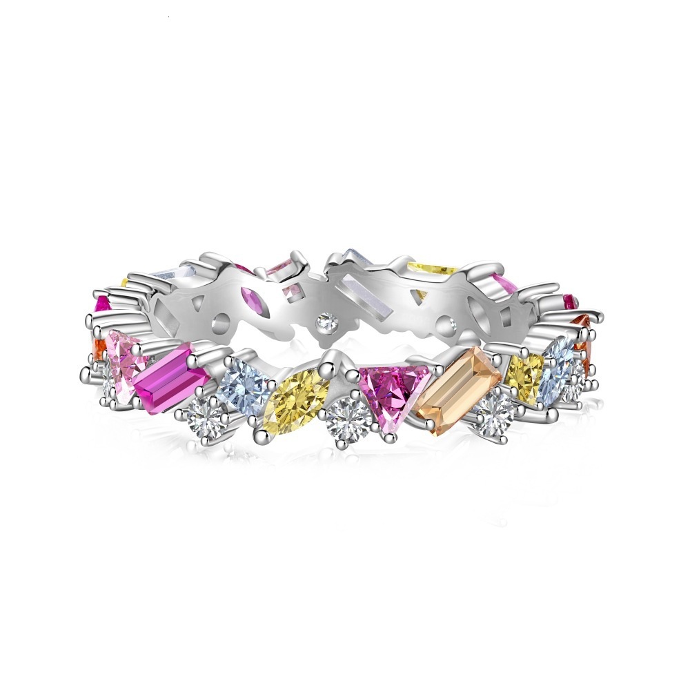 New S sterg sier with rainbow zircon design for women, personalized and fashionable dopamine ring
