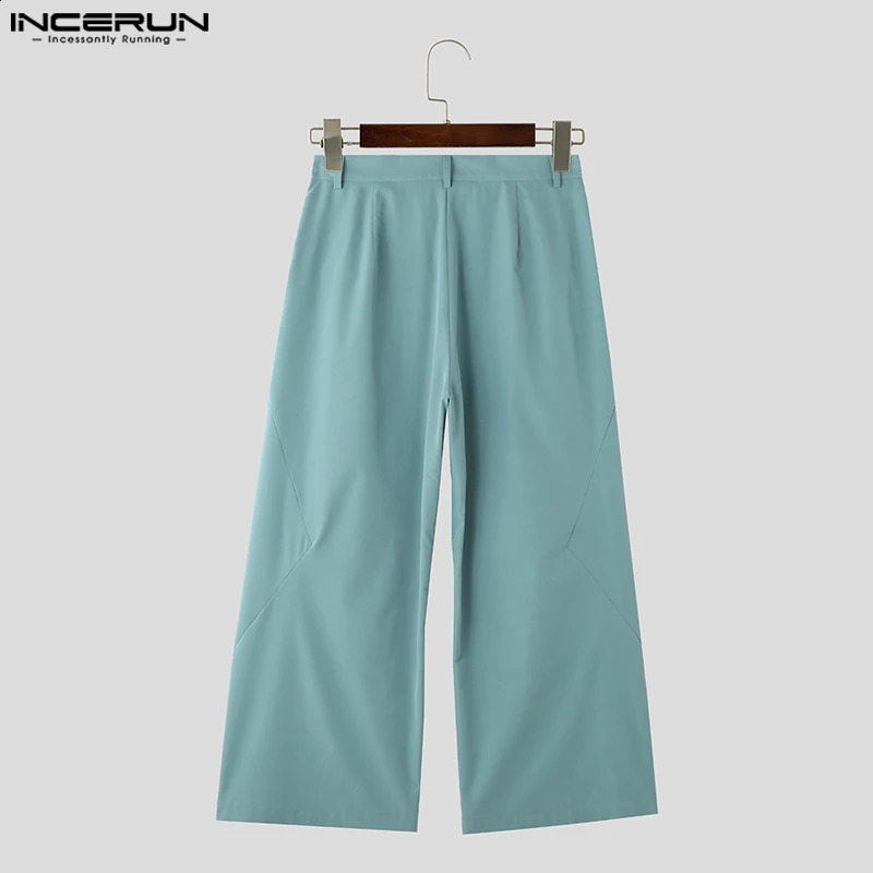 INCERUN 2024 Fashion Casual Mens Trousers Pleated Patchwork Diamond Solid Pants Male Straight Leg Wide Leg Pantalons S-5XL 240826