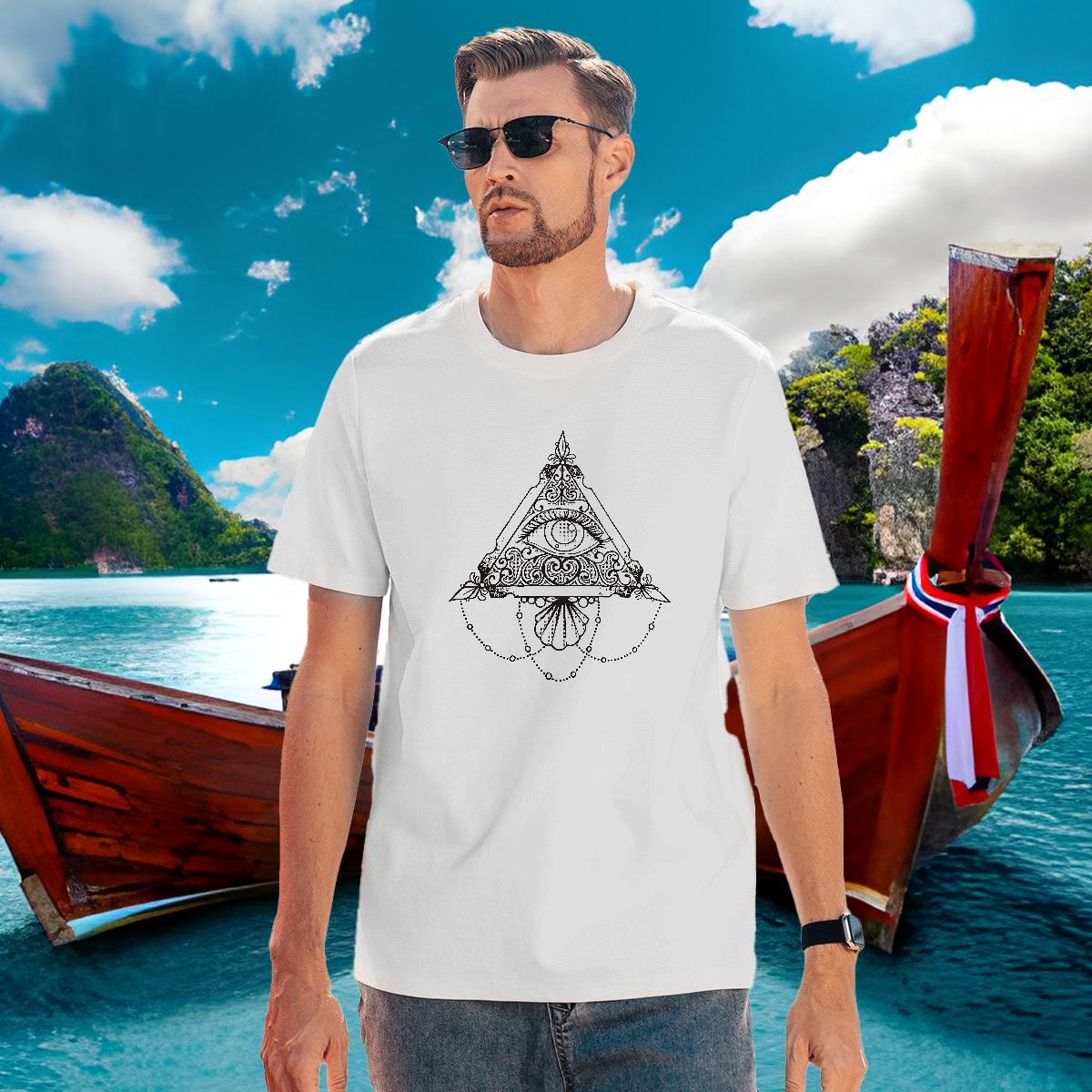 Cool Man T Shirts 230g Cotton eye of the devil Sport DIY Printed Round Neck Short Sleeve Tshirts Casual New Clothes