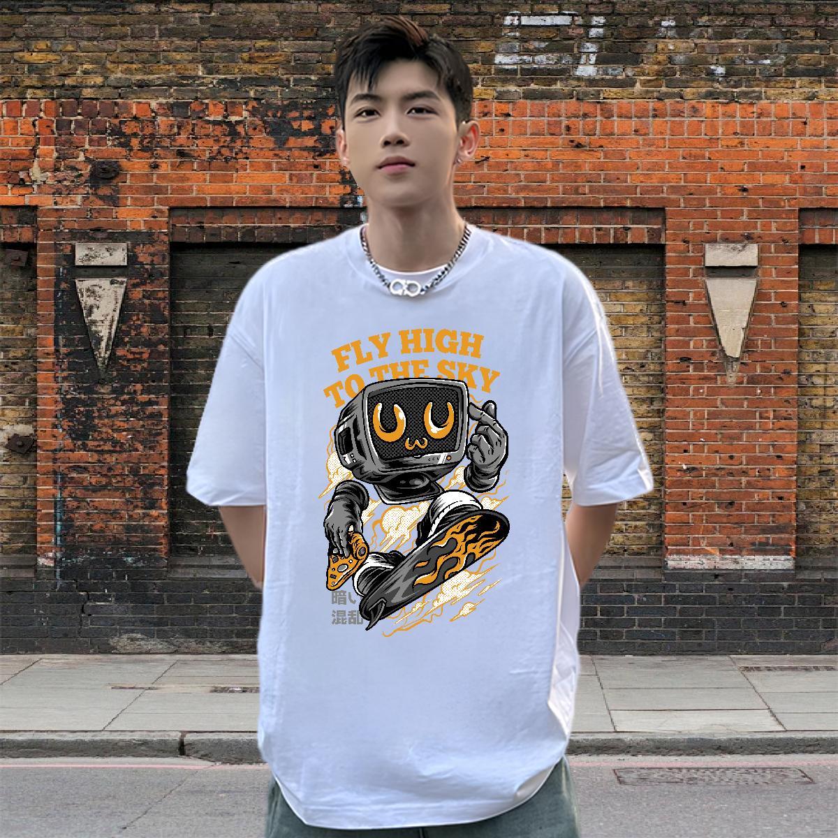 Free Shipping T Shirts Men 230g Cotton ET Street Asian Size O-Neck Short Sleeve Mens Tshirts Fashion Designer Tees