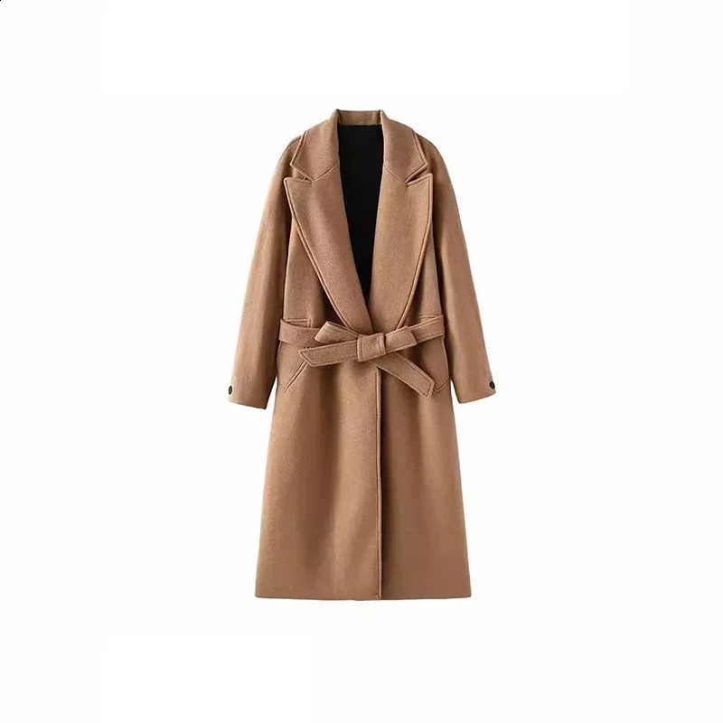 Coats and Jackets Women with Belt Casual Loose Wool Coat Fashion Female Turn-down Collar Jacket Elegant Winter Coat 240826