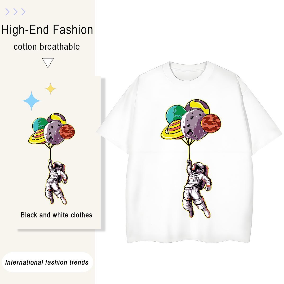 High quality Unisex Tshirts 230g Pure Cotton space Hip Hop Womens T Shirts Round Neck Short Sleeve Black Oversized Clothings