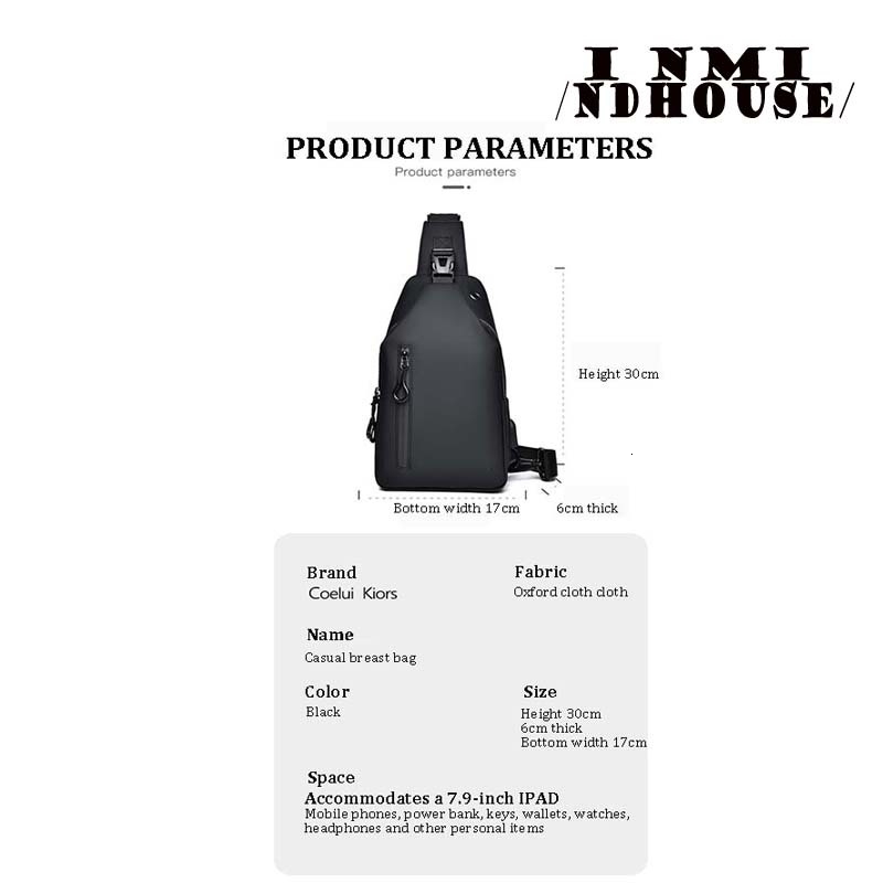 inmindhouse Chest Bag Fashion Solid Color Men Outdoor Casual One Shoulder Crossbody 240824