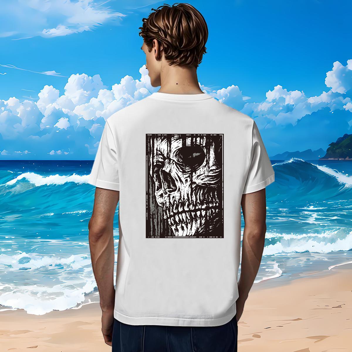 Popular T-Shirts 100% Cotton 230g skull Beach Customized Crew Neck Breathable Men Tops Tees Designer Fashion Clothings