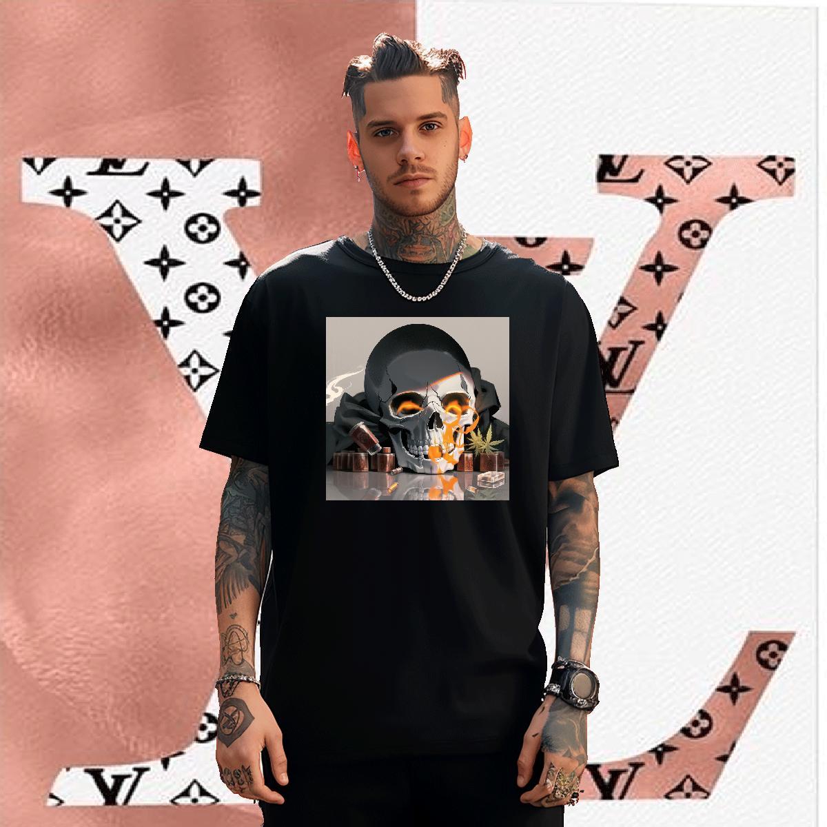 Popular T Shirt For Man 100% Cotton 230g skull Outdoor Anime Breathable Short Sleeve Tshirt for Man Woman New Designer Clothings