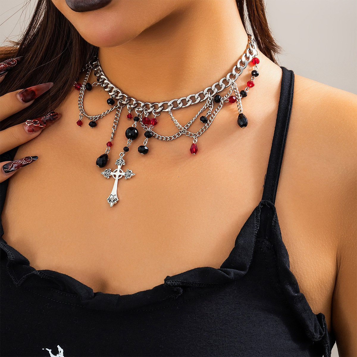 Jewelry: Hip Hop Neckchain Cross Pendant, Dark collarbone Chain, Gothic Sweet Cool Necklace, Unique