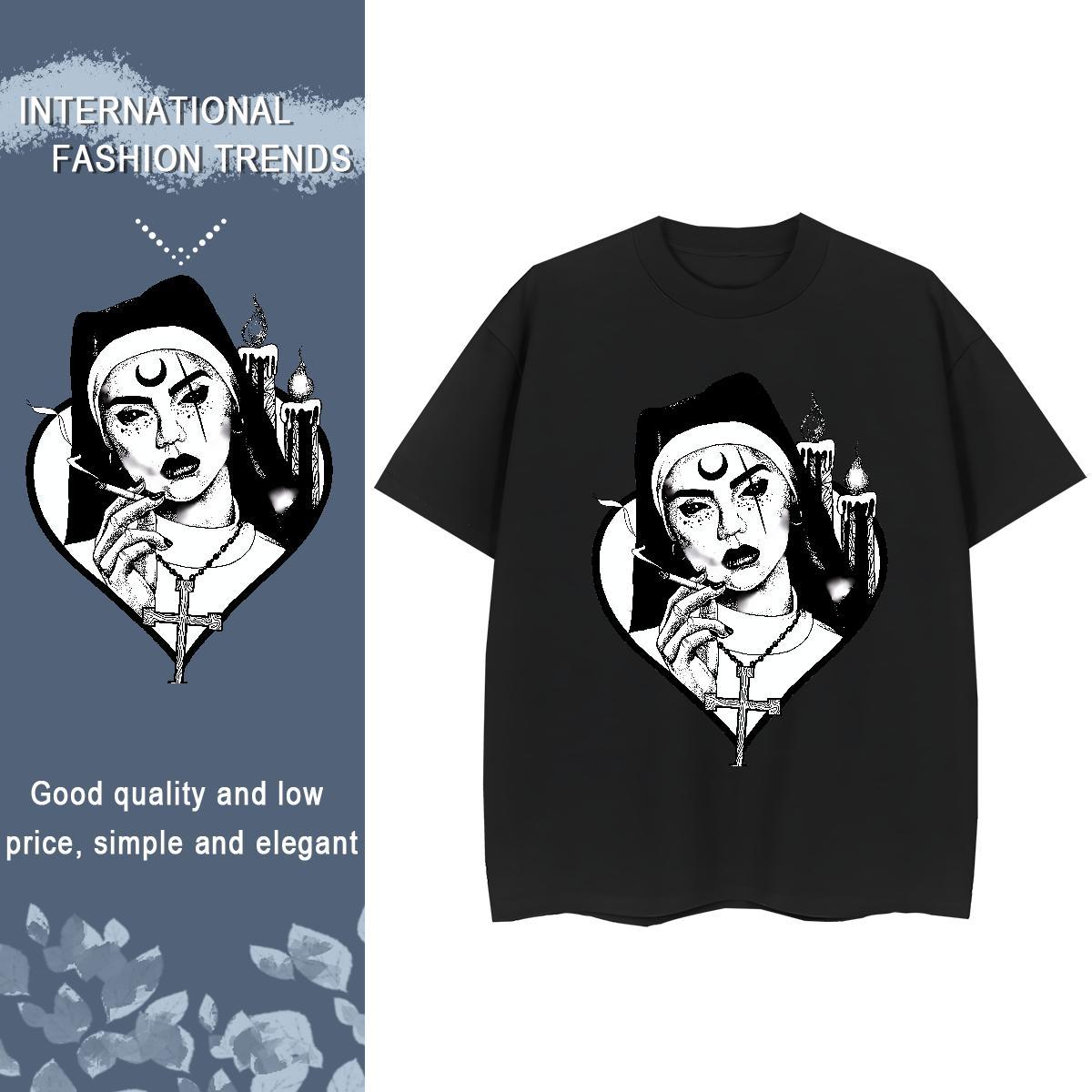 Loose Couples T Shirts 230g Pure Cotton nun Daily Wear T Shirts Women Breathable Short Sleeve Cartoon Anime Tops