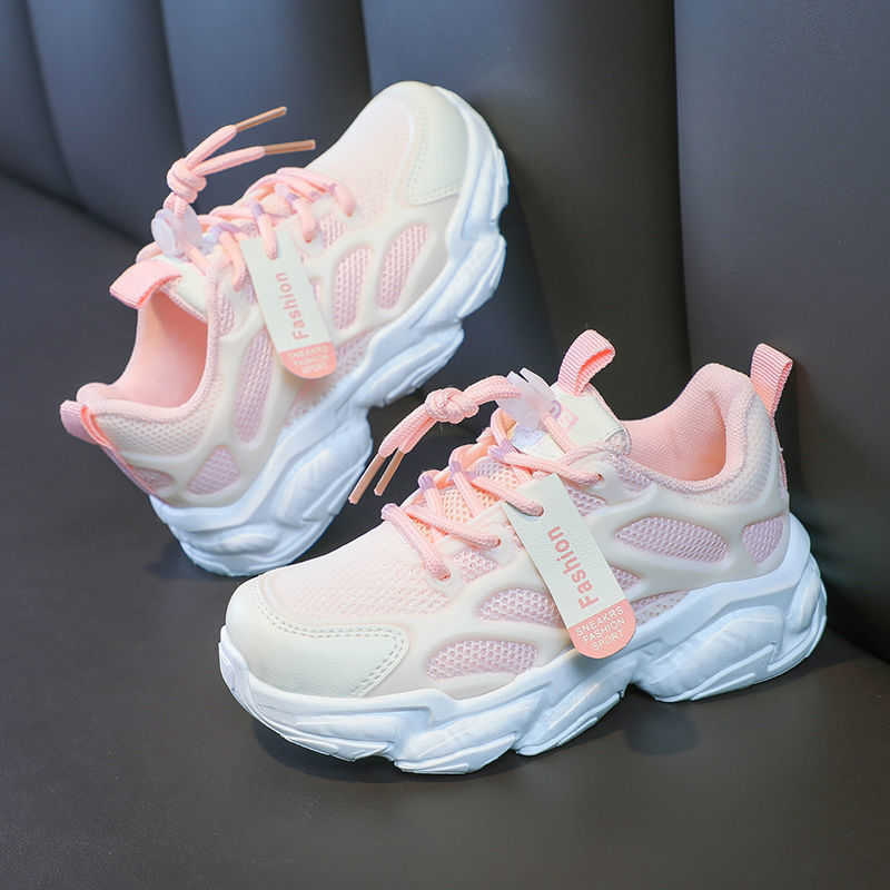 Athletic Outdoor Girls 2024 Spring and Autumn new style childrens mesh breathable dad boys casual sports running shoes H260130