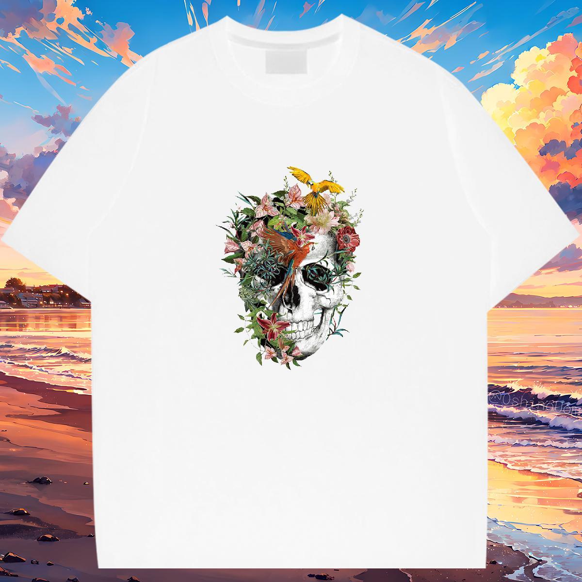 Comfortable T Shirt For Man 230g Cotton skull Casual Oversized 4XL Crew Neck Breathable Tshirt for Man Woman Stylist Clothings
