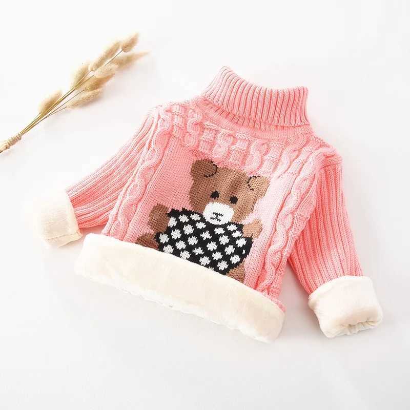 1-8 years warm and cute winter boys and girls sweater cartoon bear knit bottom turtle neck childrens birthday gift sweaterW240824