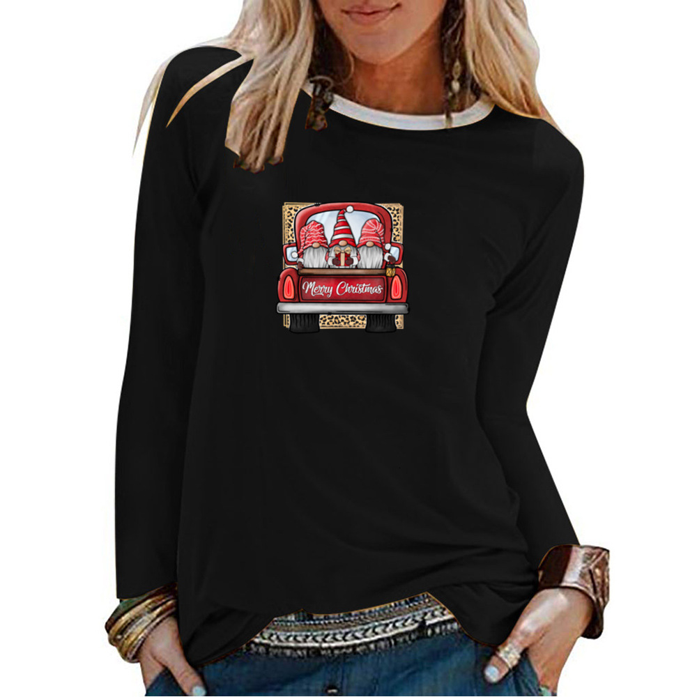 New white border long sleeved Santa Claus car printed autumn solid color top dongdumaoyi