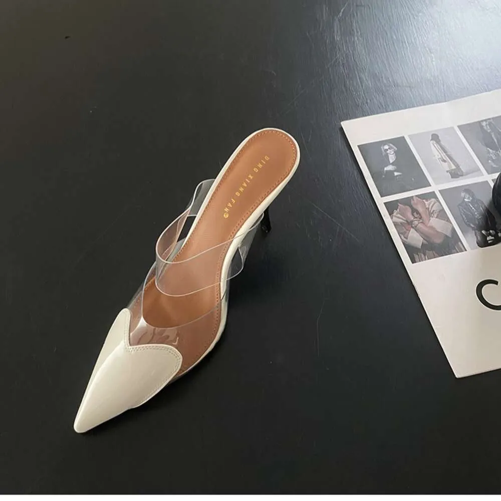 CHMURY Pointed Toe Heart High Heels Mules Sandals Slipper For Women 2024 Black White Red Shoes