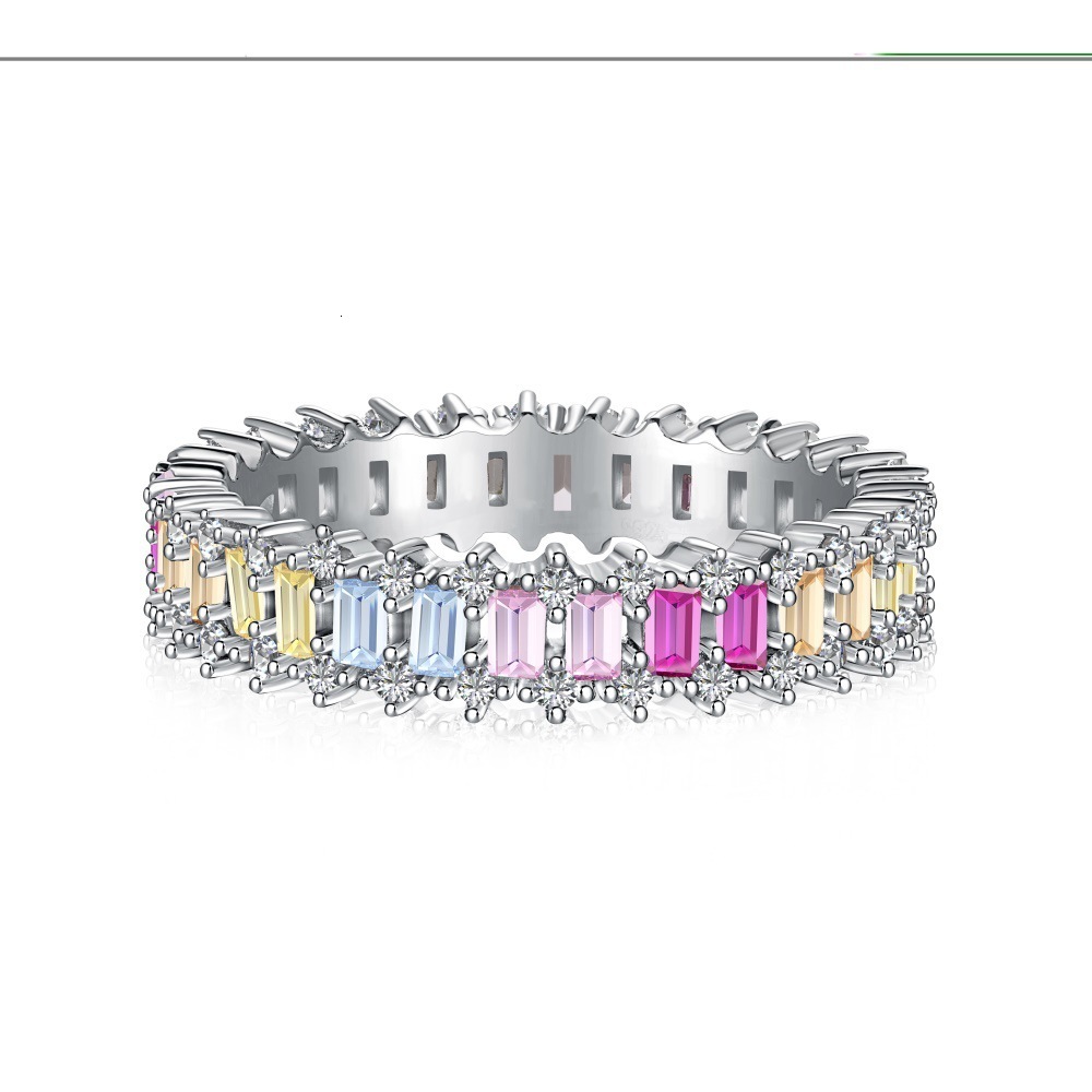 New S sterg sier with rainbow zircon design for women, personalized and fashionable dopamine ring