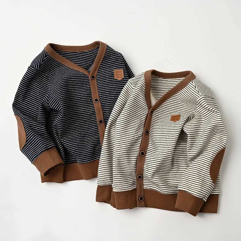 Childrens Knitted Cardigan Spring/Autumn Boys Sweater V-neck Striped Childrens Knitted SweaterW240824