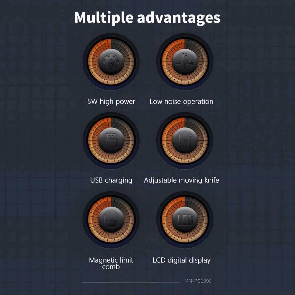 Kemei KM-PG1990A USB Rechargeable Electric Hair Clipper Professional Cordless Men Hair Trimmer Mens Hair Cutting Machine W241227