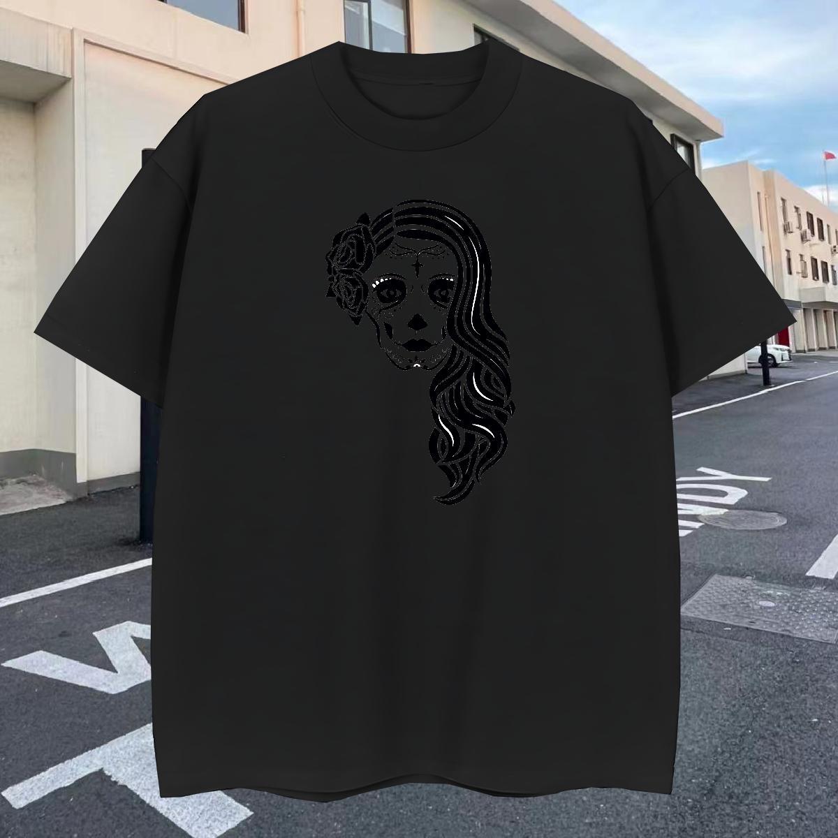 Classic T-Shirts 230g Pure Cotton skull High Street Hip Hop Skull Short Sleeve O-Neck Men Tees Classic Casual Clothings