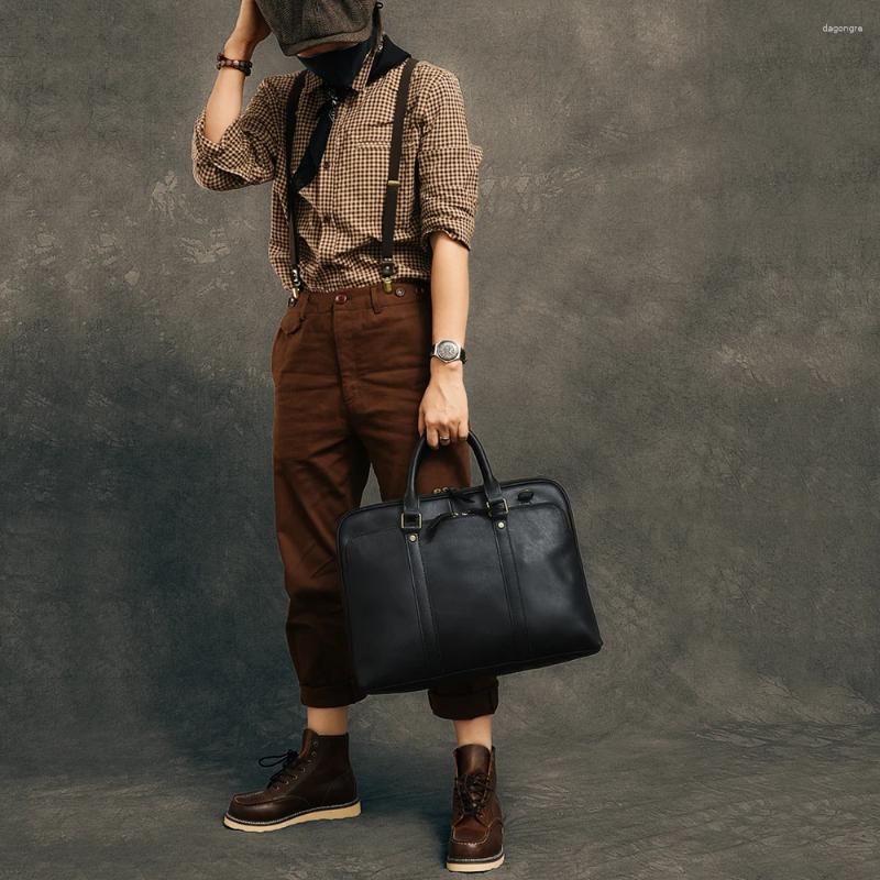Free Shipping Briefcases Vintage Men's Handbag 15.6 Inch Laptop Briefcase Male Shoulder Crossbody Bag Genuine Leather Computer Business Travel Ba