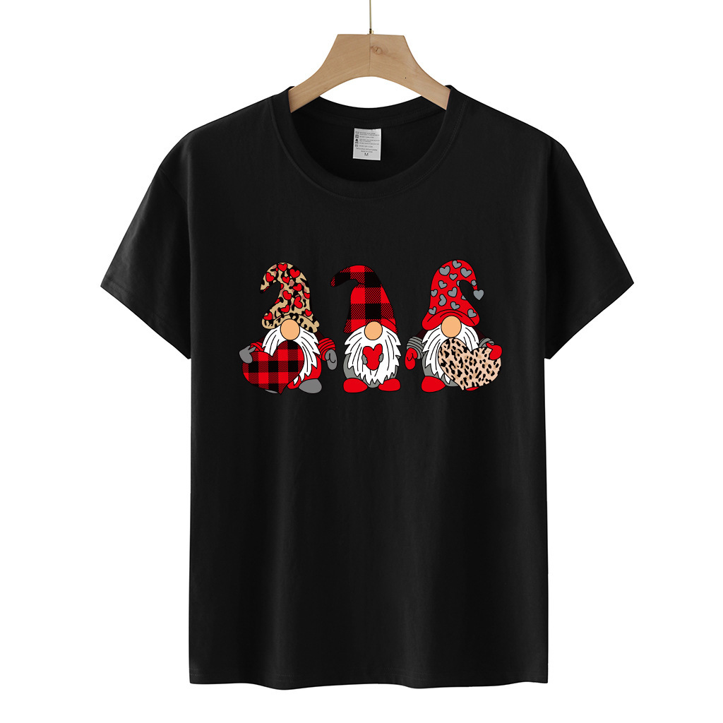Valentine's Day New Product: Lover Dwarf Printed Hoodie Cotton Loose Short sleeved Women's T-shirt dongdumaoyi
